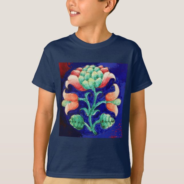 STYLIZIERTE BLUME / ROTES PINK GREEN BLUE FLORAL T-Shirt (Vorderseite)