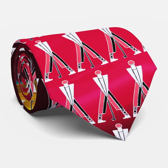 STYLIZIERTE, WEISSE, ROTE BURGUNDY GOLFER, GOLFSPI KRAWATTE (Gerollt)