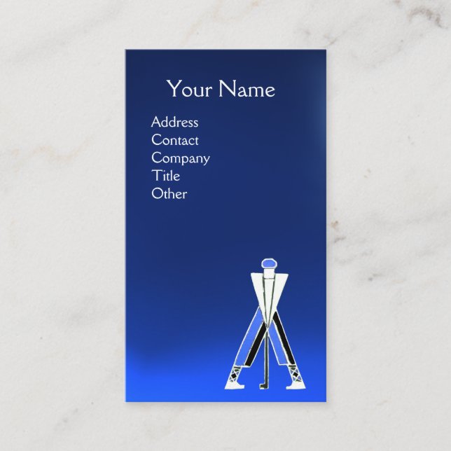 STYLIZIERTER BLAUER GOLFER, GOLFINSTRUCTOR-MONOGRA VISITENKARTE (Vorderseite)