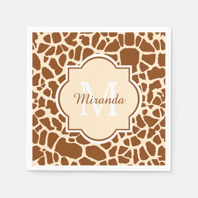 Stylsih Brown Giraffe Print Monogram und Name Serviette (Vorderseite)