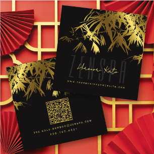 Stylvolle goldene und schwarze orientalische Bambu Quadratische Visitenkarte
