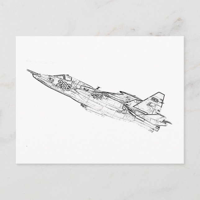SU 25 Grach Soviet Frogfoot Plane Sketch Postkarte (Vorderseite)