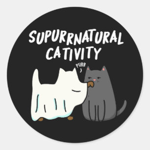 Su-purr-natürliche Kreativität Funny Cat Pun Dark  Runder Aufkleber