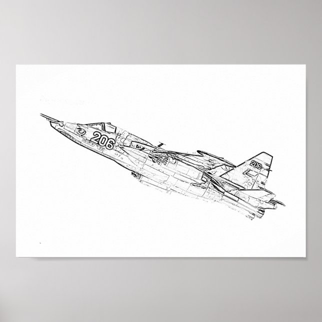 SU sowjetisches Frogfoot Flugzeug Sketch Poster (Vorne)
