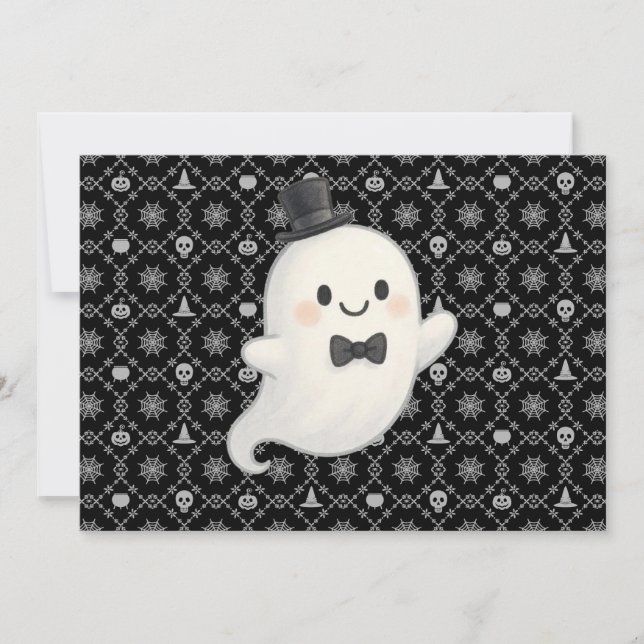 Suave Cartoon Ghost Halloween Einladung (Vorderseite)