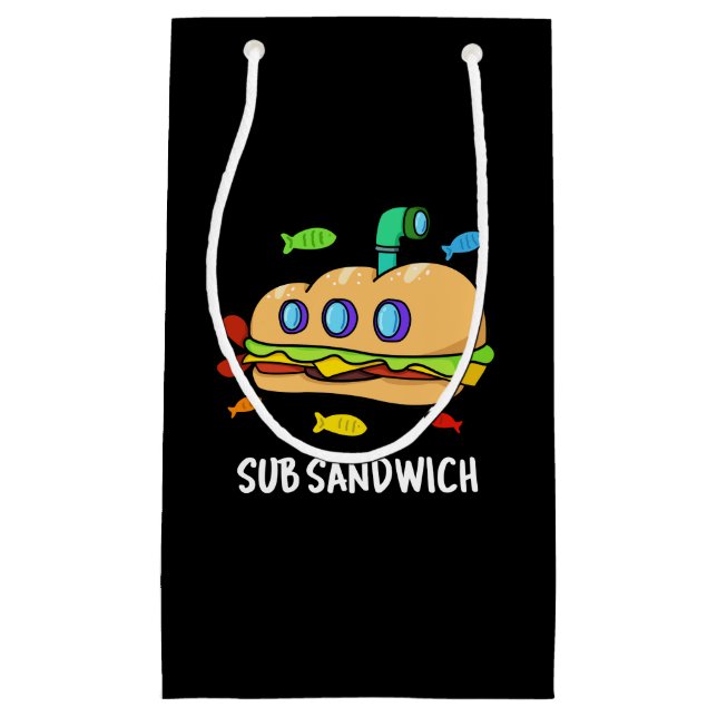 Sub Sandwich Funny Food Pun Dark BG Kleine Geschenktüte (Vorderseite)