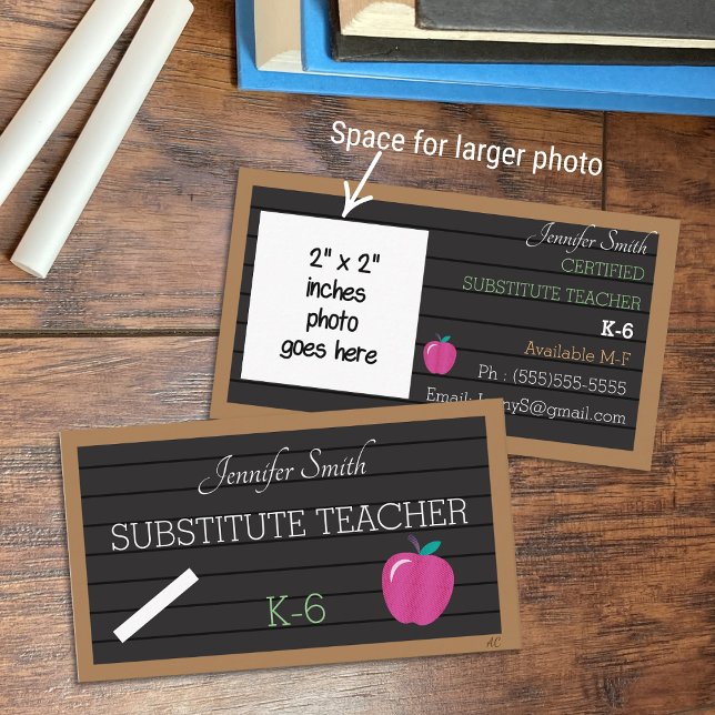 Sub Teacher Letter Board Big Foto Business Cards Visitenkarte (Von Creator hochgeladen)