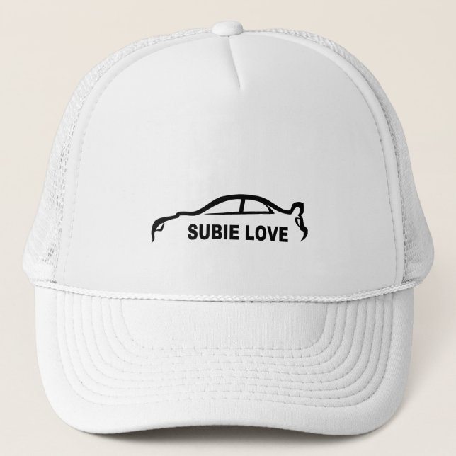 Subie Liebe-Schwarz-Silhouette Truckerkappe (Vorderseite)
