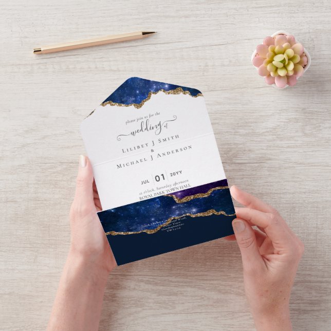 Sublime Agate Blue Gold WEDDING SUITE All In One Einladung (Video)