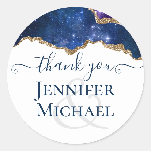 Sublime Agate Blue Gold WEDDING SUITE Runder Aufkleber (Vorderseite)