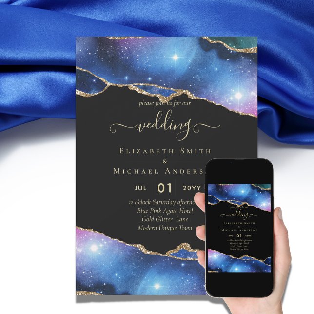 Sublime AGATE Lila Blue Gold Glitzer Wedding Einladung (Von Creator hochgeladen)