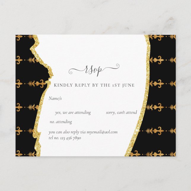 Sublime Black Gold Fleur De Lys Wedding Postkarte (Vorderseite)