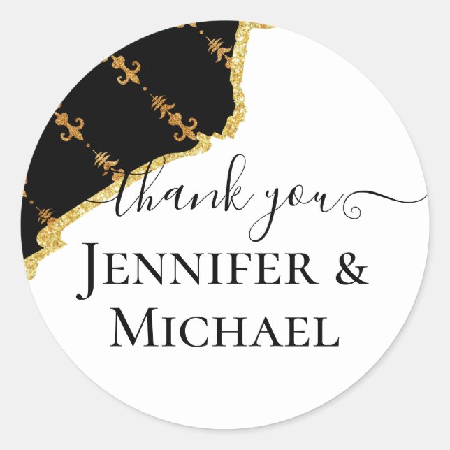 Sublime Black Gold Fleur De Lys Wedding Runder Aufkleber (Vorderseite)