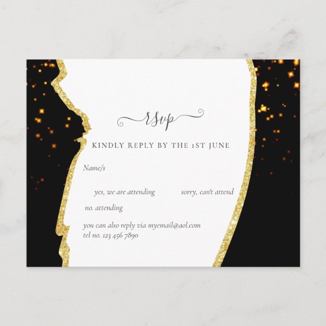 Sublime Black Gold Glitzer Wedding Postkarte (Vorderseite)
