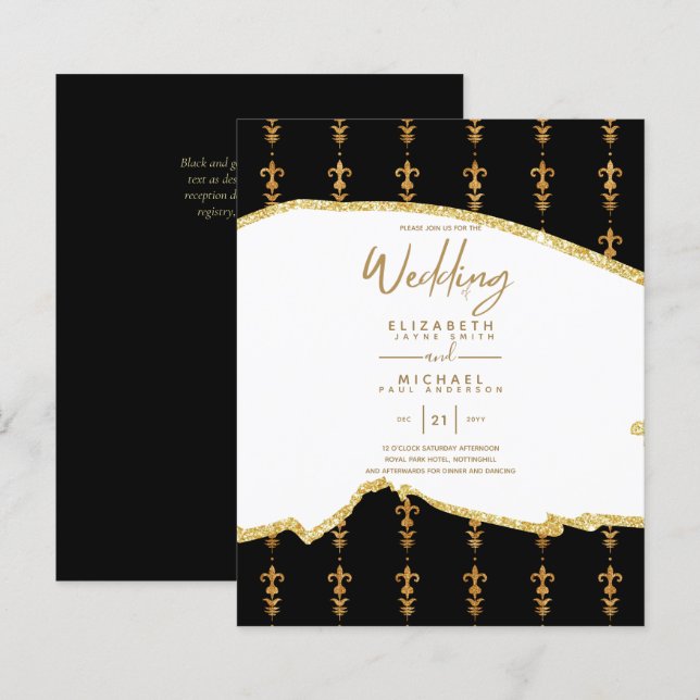 Sublime BLack GOLD White Wedding Einladungen (Vorne/Hinten)