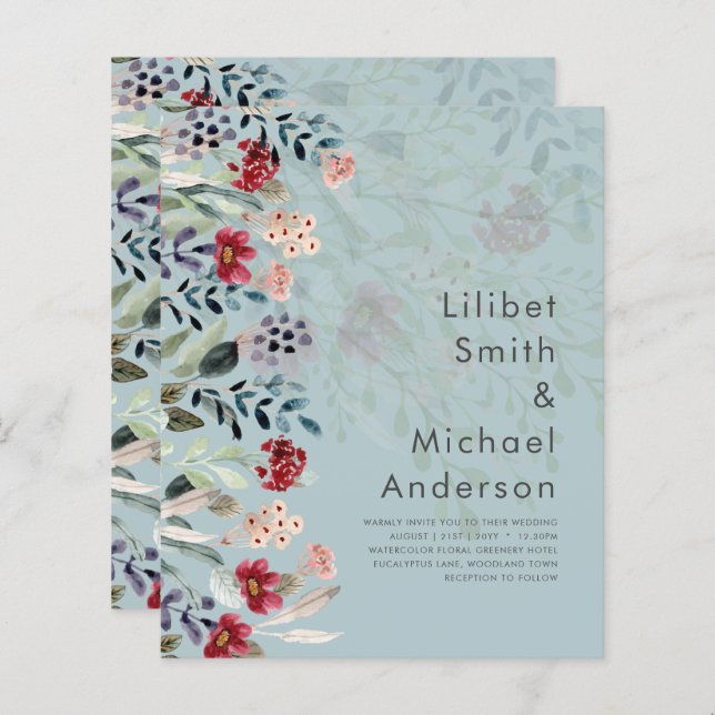 Sublime Burgundy Blue Wildblumen Wedding Elegant (Vorne/Hinten)