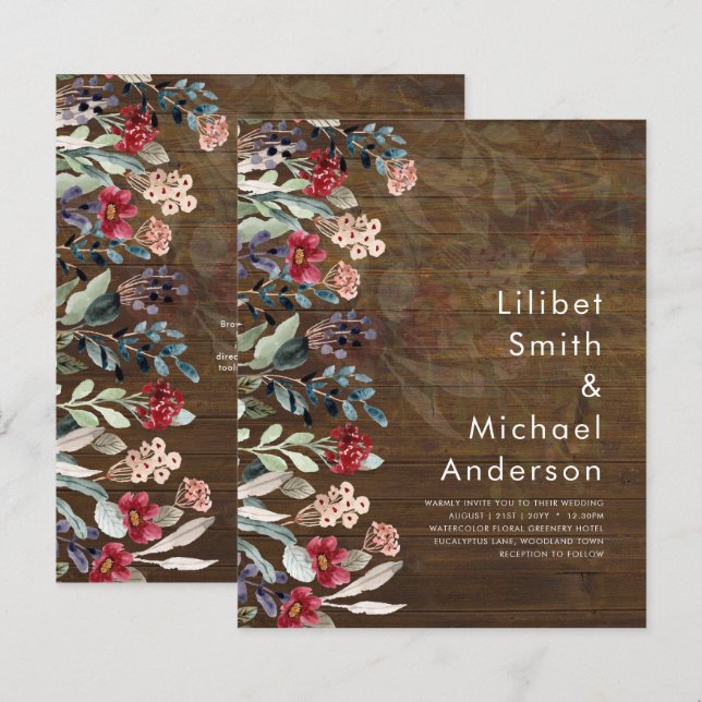 Sublime Burgundy Blue Wildblumen Wedding Elegant (Vorne/Hinten)