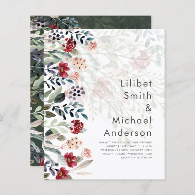 Sublime Burgundy Blue Wildblumen Wedding Elegant (Vorne/Hinten)