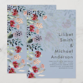 Sublime Burgundy Blue Wildblumen Wedding Elegant Einladung