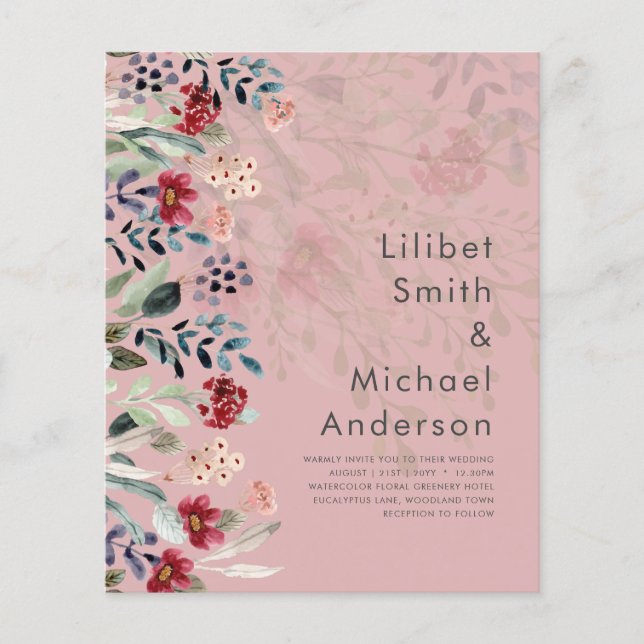 Sublime Burgundy Blue Wildblumen Wedding Elegant Flyer (Vorne)