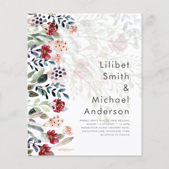 Sublime Burgundy Blue Wildblumen Wedding Elegant Flyer (Vorne)