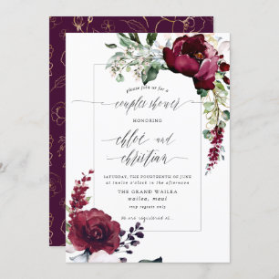 Sublime Burgundy Blush Wasserfarbe Paare Dusche Einladung