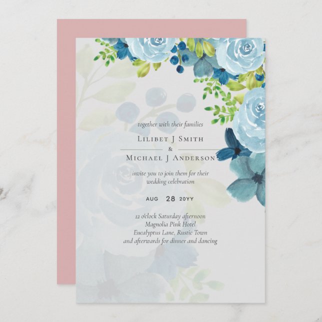 Sublime Dusty Blue Flowers Sage Green Wedding (Vorne/Hinten)