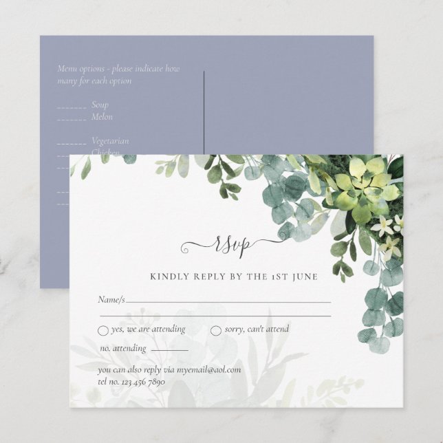 Sublime Dusty Blue GREENERY Eucalyptus WEDDING Postkarte (Vorne/Hinten)
