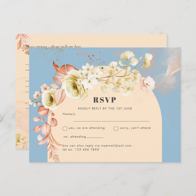 Sublime Dusty Blue Peach Wedding Postkarte (Vorne/Hinten)