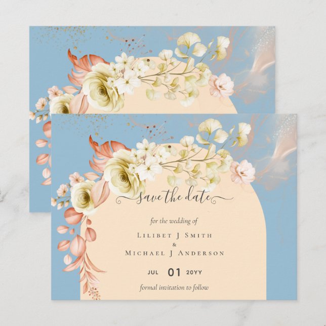 Sublime Dusty Blue Peach Wedding Postkarte (Vorne/Hinten)