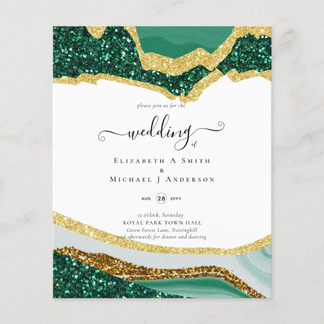Sublime Green Gold Agate Glitzer Wedding Flyer (Vorne)