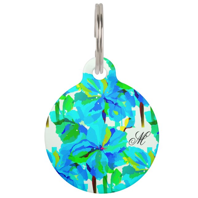Sublime Himalayan Poppy Aqua Green Floral Muster Haustiermarke (Vorderseite)