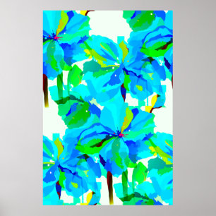 Sublime Himalayan Poppy Aqua Green Floral Muster Poster