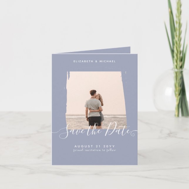 Sublime Minimalistisch FOTO Save the Date Dusty Bl Karte (Vorderseite)