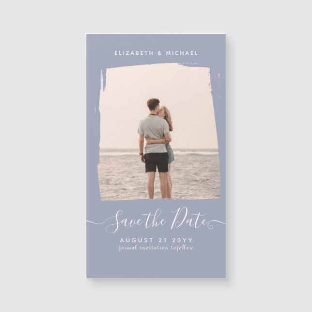 Sublime Minimalistisch FOTO Save the Date Dusty Bl Magnetkarte (Vorderseite)