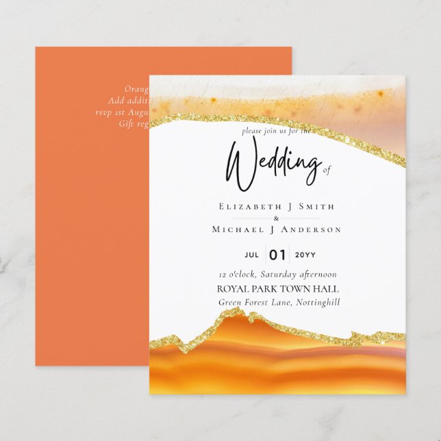 Sublime Orange Gold Agate Wedding INVITES BUDGET (Vorne/Hinten)