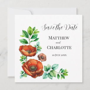 Sublime Wasserfarbe Klatschmohn im Vintage-Stil Save The Date