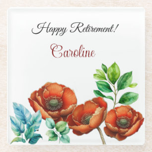 Sublime Watercolor Red Poppies Happy Retirement Glasuntersetzer