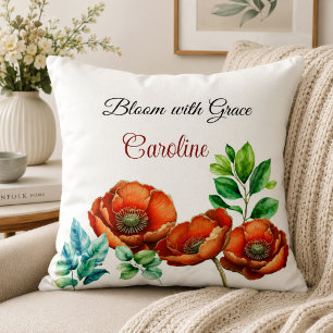Sublime Watercolor Red Poppies Happy Retirement Kissen