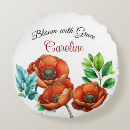 Sublime Watercolor Red Poppies Happy Retirement Rundes Kissen