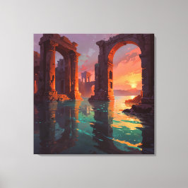 Submerged Ruins - Landscape Illustration Style Leinwanddruck