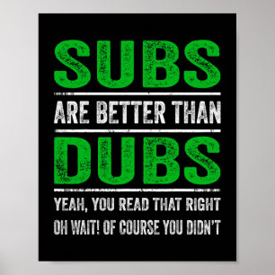 Subs sind besser als Dubs Japanischer lustiger Ani Poster