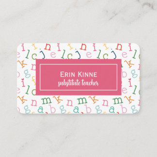 Substitute Teacher Business Calling Card Alphabet Visitenkarte