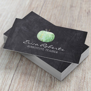 Substitute Teacher Green Apple Chalkboard Visitenkarte