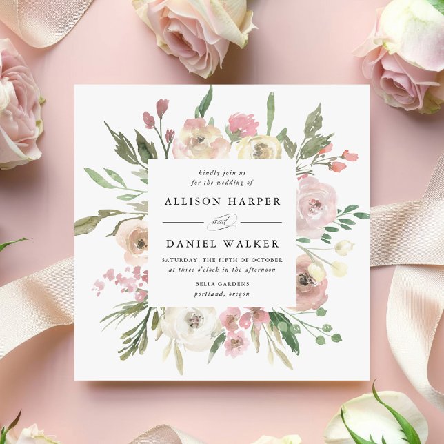 Subtile Blooms | Square Wedding Einladung (Von Creator hochgeladen)