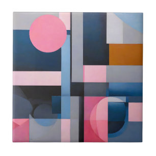 Subtile Blues & Pinks in geometrischer Abstraktion Fliese