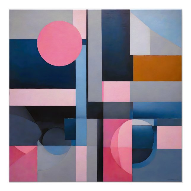 Subtile Blues & Pinks in geometrischer Abstraktion Poster (Vorderseite)