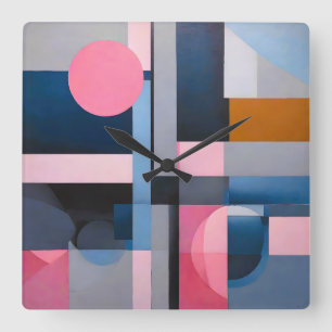 Subtile Blues & Pinks in geometrischer Abstraktion Quadratische Wanduhr