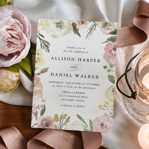 Subtile Blüten Hochzeit Einladung