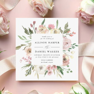 Subtile Blüten Quadratische Hochzeit Einladung